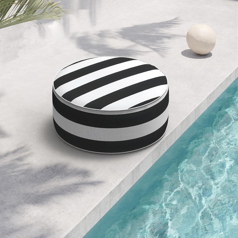 TWLEAR Indoor/Outdoor Inflatable Ottoman D21 x H9 inch, Round Footstool Inflatable Foot Rest Ottoman with Handle, Portable Ottomans Pouf for Patio, Garden, Camping, Home, Cabana Black - Image 1